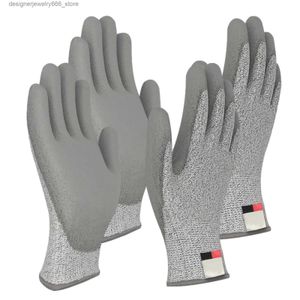 Five Fingers Gloves 2 Pairs Washable Gardening Work Gloves Outdoor Grey Car Repairing Level 5 Protection Kitchen Superior Grip Fishing Cut Resistant Q231206