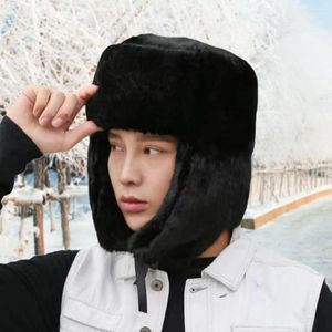 Berets Warm Hat Ultra-thick Men's Winter With Solid Color Windproof Faux Fur Cap For Cold Weather Stylish Headwear Autumn