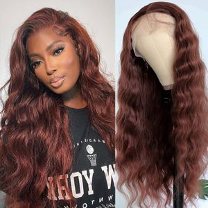 Long Body Wavy Synthetic Lace Frontal Wigs Heat Safe Black Women 24 inches Brown Wig Middle Part 180% Density Natural Hairline Replacement Wigs for Daily Party Use