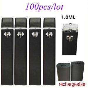 Black 1.0ml Empty Disposable Vape Pen 280mah Rechargeable Battery Thick Oil Stater Kits 1 Gram Vaporizer Devices Diamond View Window Allow OEM logo 100pcs/lot Empty D7