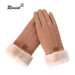 Fem fingrar handskar kvinnor vinter tjockt plysch läder mode varmt skidåkning utomhus dam elegant avslappnad pekskärm 231205