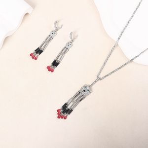 Designer Collection Fashion Style Earrings Necklace Women Lady Inlay Full Diamond Leopard Head Red Cubic Zircon Pear-shaped Tassels Pendant Jewelry Sets