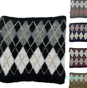 Scarves Winter Ski Neck Guard Diamond Grid Plus Velvet Thickened Knitted Head Comfortable Scarf Windproof Ring Bufandas