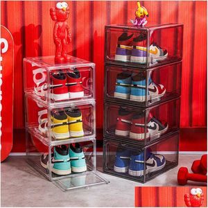 Storage Boxes & Bins Storage Boxes Bins Pet Dustproof Clear Aj Display Shoebox Sneakers Sports Shoe Box Household Collectible Blocks T Dhbok