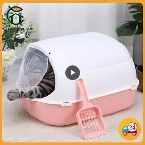 Outros suprimentos para gatos Pet Sandbox Gatinho Bandeja Bedpan Fechado Cat Litter Box Grande Capacidade Plástico Anti-Splash Gatos Banheiro Limpeza Banho Pet Suprimentos 231206