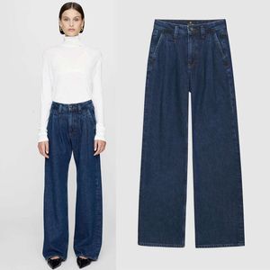 10a högkvalitativ ab kvinnlig designer jeans bing tvättade blå lösa breda ben byxor avslappnade långa mode jeans