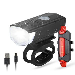 Cykelbelysning USB -uppladdningsbar cykelljus LED CYKLINGSSÄKERSAMNING FRAM BAKT Outdoor Lamp Set Road Mountain Parts 231206