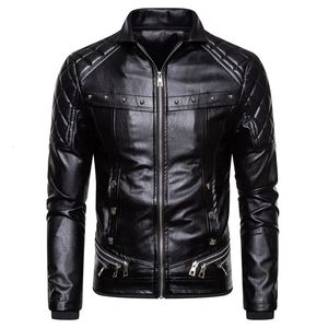 Men's Leather Faux 2023 Design Motorcycle Bomber Add Wool Jacket Men Autumn Turn Down Fur Collar Removable Slim Fit Male Warm Pu Coats 231206