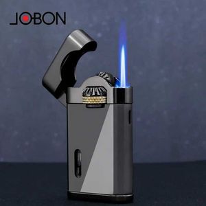 Jobon Retro Mechanical Metal Butaneガスなし屋外風力発電リンケージイグニッションブルーフレームトーチポータブルシガー