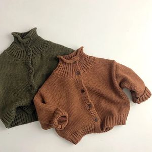 Cardigan Autumn Winter Thick-needle Twist Sweater Children's Turtleneck Sweater Kids Girls 1-6Y Cardigan Baby Korean Warm Solid Sweaters 231206