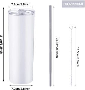 20oz sublimação skinny tumb canecas finas de aço inoxidável tumblers retos isolados a vácuo viagem com mancha Ste palha ZZ