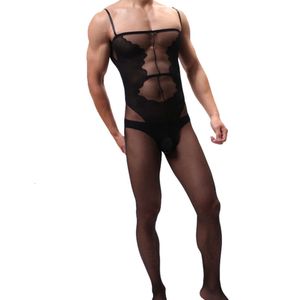 Homem s bodysuit masculino bodystockings sexy roupa de noite novo erótico cavalheiros virilha aberta sleepwear hombre lenceria magro preto roupa interior