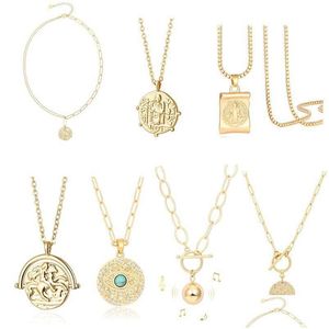 Colares de pingente 18k ouro lua estrela leão mal olho colar medalhão oval link chian gargantilha camadas jewery para mulheres meninas gota de dhboa