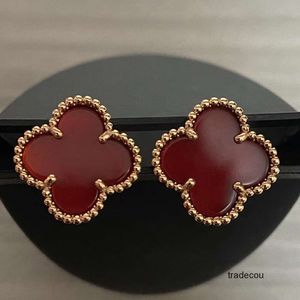 2024 designer van trevo studs brinco vintage quatro folhas trevo charme brincos volta madrepérola aço inoxidável ouro studs ágata para mulheres jóias de casamento