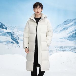 Piumino da uomo Parka Piumino d'anatra bianco Uomo Inverno Coppia Outfit Parka caldo Con cappuccio Addensare Cappotto Lungo al ginocchio 231205