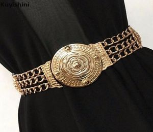 Moda ouro esculpido flor oco metal corrente cinto para mulheres vestido elástico cintos largos de alta qualidade feminino s181018074554835