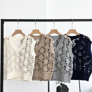 2024 White/Khaki/Navy Blue/Gray Pullovers Designer O Neck Sleeveless Women Sweaters Milan Runway Sequins Wool Vest 1206888