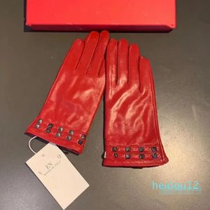 Women Cashmere Glove Pink high-grade gloves Ladies Winter Leather Gloves Hardware Womens Mitten With Box