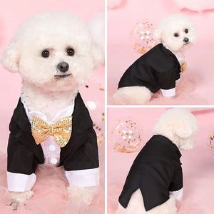 Dog Apparel Black dog suit dress tailcoat pet Perro wedding dress Perro clothing Teddy Chihuahua mini dog shirt jacket 231206