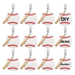 Keychains Lanyards 36 Pcs Baseball Acrylic Keychain Blanks Kit Acrylic Baseball Blanks Snap Hooks Baseball Keychain Wood Bat Wholesale 231205