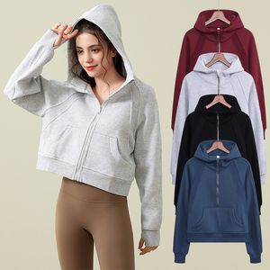 LL Yoga Swefshirts SCA ضخم نصف مزدحمة هوديز المسار الجاكيتات ناعمة مريحة معاطف مقنع