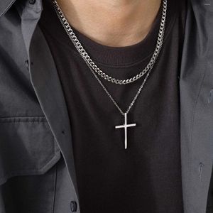 Ketten Herren Doppellagige Kette Kreuz Charm Anhänger Halskette Edelstahl Stapelset Halsband Geschenke für Ihn