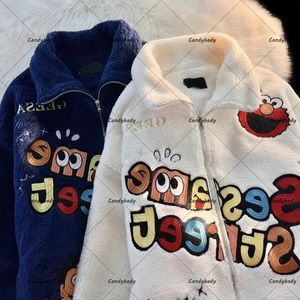 Women's Jackets Lamb Wool Embroidered Letters Cartoon Coat Y2K Street Fashion Couples Lazy Wind Thickened Warm Cotton-padded Jacket Coats 231205