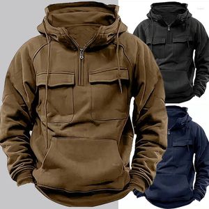 Felpe con cappuccio da uomo American Vintage Tough Guy Maglione pesante con cerniera con cappuccio con velluto e pullover da motociclista con interni larghi addensati