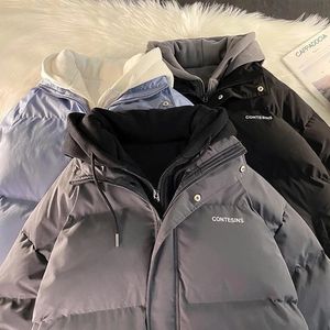 Women's Fur Faux Korean Fake Twopiece Zipper Down Jacket för att hålla varm bomullspadded Y2K Casual Joker Coat för män och kvinnor i Harajuku 231205