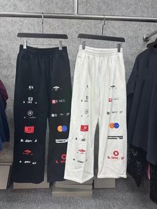 Designer men's casual pants black and white multiple letter logo printed racing suit sports pants pure cotton loose couple pants