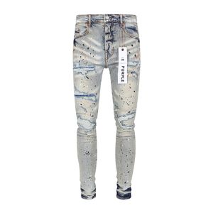Moda de rua jeans roxo retro luz azul elástico estiramento magro ajuste rasgado jeans masculino pintado designer hip hop marca calças