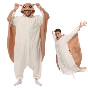 Kvinnors mantel Eleimos Halloween Flying Squirrel Onesie för kvinnor män vuxna djur kigurumis pajamas tecknad pyjama hemkläder cosplay kostym 231206