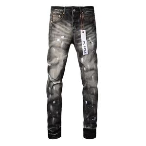 Purple Trendy Brand Anti Aging Hole Slim Casual Jeans Hand Painted Ink Splashing Old Pencil Pants 937