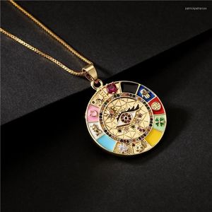 Colares de pingente Boho Drip Oil Zircon Eye Colar Hamsa Mão de Fátima Caixa Ouro Quatro Folhas Clover Coin Choker242J