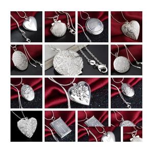Lockets 15 Styles Plating 925 Sier Plated Heart and Cross Circar Love Ellipse Square Pendant Halsband PO LOCKET DROP LEVANDE SMYCKEL DHTRE