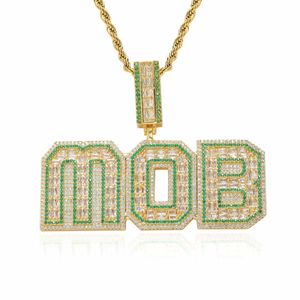 Hip Hop DIY Personalizado A-Z Letras Pingente Colar Colorido T Zircão 18k Real Banhado A Ouro Homens Jóias