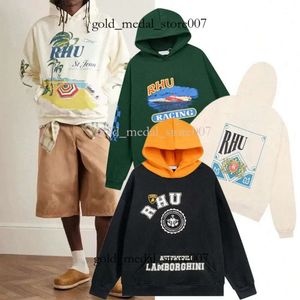 メンズフーディーデザイナーRhude Hoodiesレタープリントプルオーバースウェットシャツ緩んだ長袖フード付きレトロハイストリートフルジップアップフーディジャケットメン390