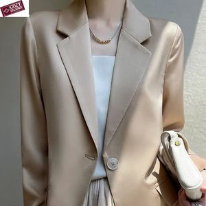 Mulheres ternos blazers primavera para mulheres jaqueta de proteção solar senhoras cetim drape sedoso macio manga longa terno roupas lapela outono casacos 231206