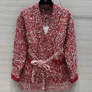 女性Sジャケットナニョウハイエンドウールコート赤い小さな香りの香りの粗い花布ウエストコレクションスタイルエレガンス
