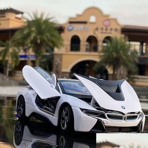 Electric/RC Car Electric RC Car 1 24 I8 Super Sports Metal Model Decoration High Simation Alloy Boy Toy Collection Gift F265 220829 Dr DHXAA