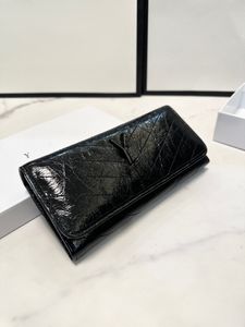 YLH Designer Fashion Folding Oil Waxed Leather Wallet Importerad Cowhide Bifold Clutch New Women's Luxury Classic Plånbok Top Designer Coin Purse Card Bag