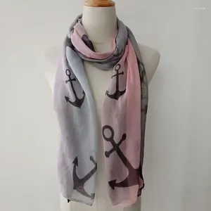 Lenços comércio exterior moda tamanho barco âncora rosa mais cinza gradiente impressão cachecol xale atacado fábrica personalizada