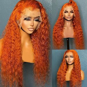 180density Brazilian Ginger Orange Lace Front Wig Deep Wave Curly Full Lace Front Simulation Human Hair Wigs Water Wave HD Lace Frontal Wig