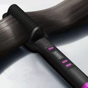 Hårrätare 2in1 Curly Iron Electric Comb Multifunktionellt rakt hårstrån Anti Scaling Styling Tool 231205