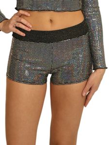 Damen-Shorts, kurz, metallisch, sexy, für Damen und Mädchen, elastische Taille, brillante Pantalon, chaud bas de festival de danse kly Booty paillettes fete 231206