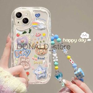 Casos de telefone celular Coreano 3D Bear Hang Phone Chain Lanyard Clear Soft Case para iPhone 15 14 Pro Max 11 13 12 Mini XR 6 8 7 Plus X XS SE Cute Cover J231206