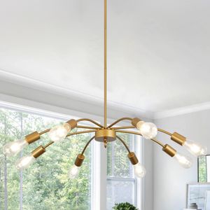 Modern Farmhouse Gold Chandelier 8-ljus matsalskronor Belysning Fixtur Industriell dekoration Hängande takhänge