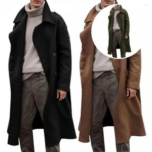 Men's Wool Winter Coat Turn-down Collar All Match Washable Simple Retro Style Men Long Woolen Peacoat For Daily Wear