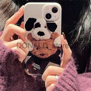 Obudowy telefonu komórkowego Korean Cute Bear Dog Para Paine Telefon dla iPhone'a 15 14 13 12 11 Pro Max Mini X XR 7 8 Plus SE 3 Blosą szokową miękką pokrywę J231206