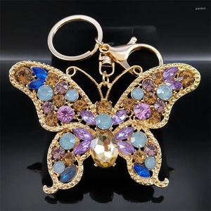 Keychains Fashion Colorful Crystal Butterfly Keychain for Women Alloy Rhinestone Insect Charm Car Key Accessories smycken gåvor K5363S04